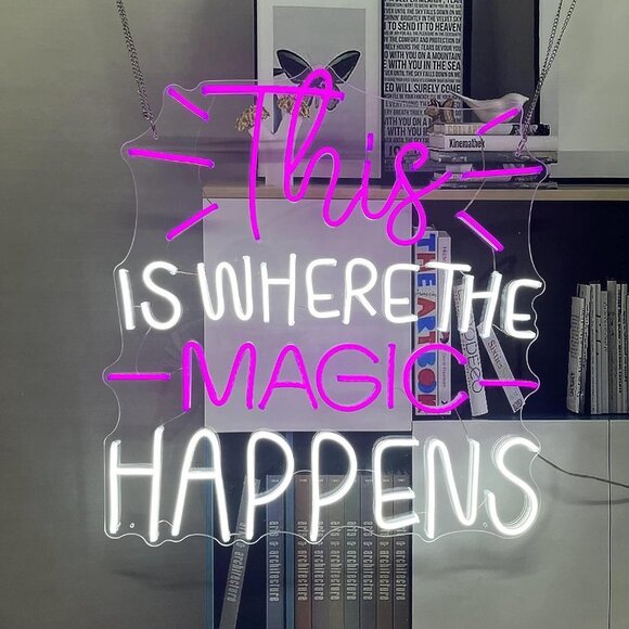 Large Neon Sign This is Where The Magic Happens Purple & White Led Light - Picture 6 of 9